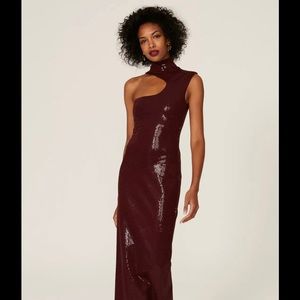 Solace London Maroon Sequin Dress Size 12P Maxi